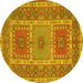 Round Machine Washable Persian Yellow Traditional Rug, wshtr126yw