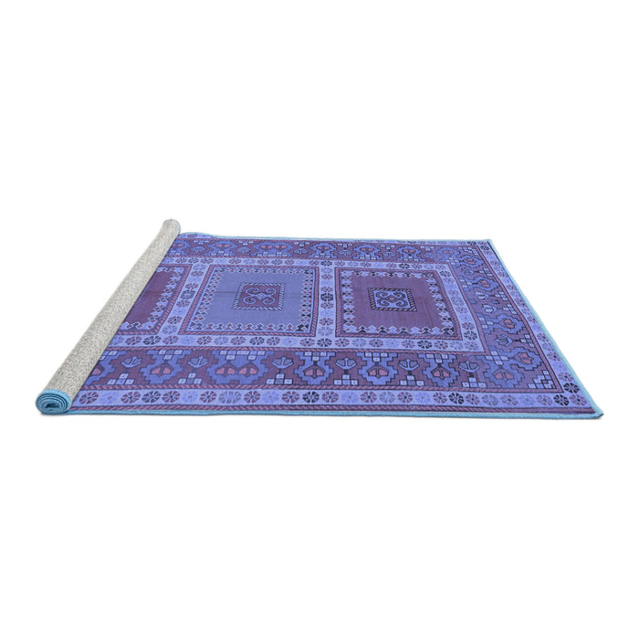 Sideview of Machine Washable Persian Blue Traditional Rug, wshtr126blu