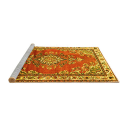 Sideview of Machine Washable Medallion Yellow Traditional Rug, wshtr1270yw