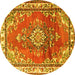 Round Medallion Yellow Traditional Rug, tr1270yw