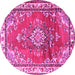 Round Machine Washable Medallion Pink Traditional Rug, wshtr1270pnk