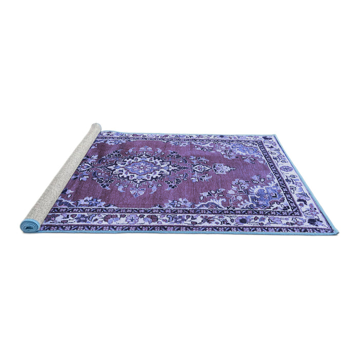 Sideview of Machine Washable Medallion Blue Traditional Rug, wshtr1270blu