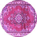 Round Machine Washable Medallion Purple Traditional Area Rugs, wshtr1270pur