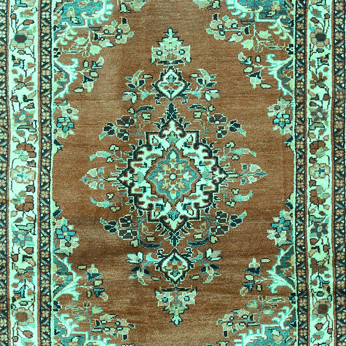 Machine Washable Medallion Turquoise Traditional Area Rugs, wshtr1270turq