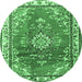 Round Medallion Emerald Green Traditional Rug, tr1270emgrn