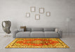 Machine Washable Medallion Yellow Traditional Rug in a Living Room, wshtr1270yw