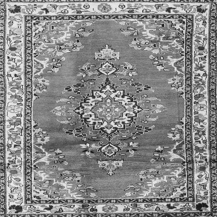 Round Machine Washable Medallion Gray Traditional Rug, wshtr1270gry