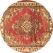 Round Medallion Brown Traditional Rug, tr1270brn