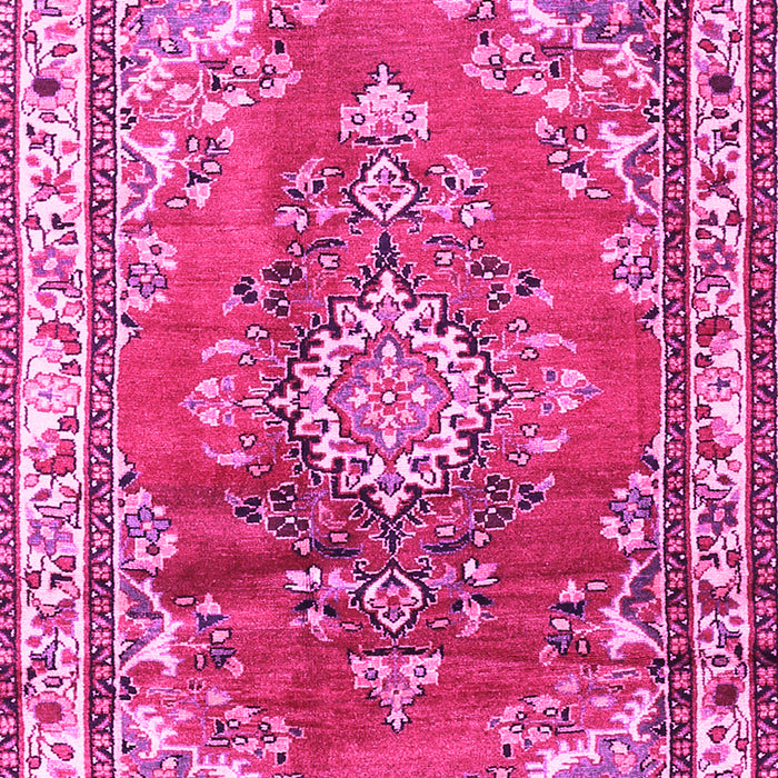 Machine Washable Medallion Pink Traditional Rug, wshtr1270pnk