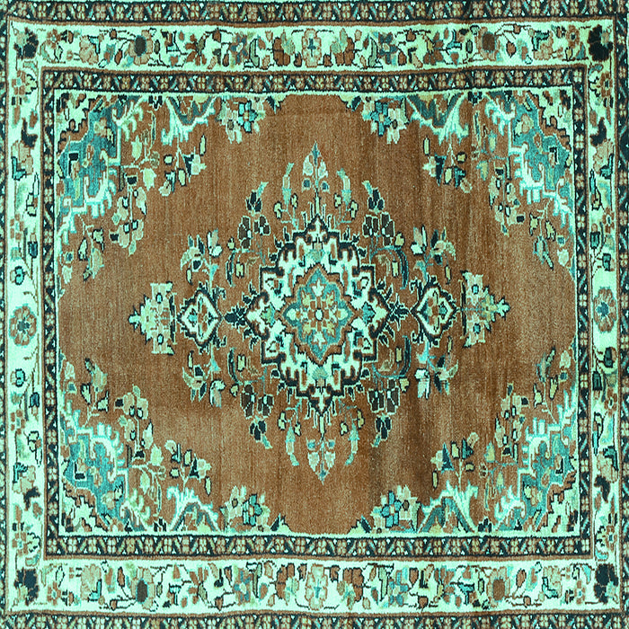 Square Medallion Turquoise Traditional Rug, tr1270turq