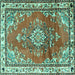 Square Medallion Turquoise Traditional Rug, tr1270turq