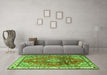 Machine Washable Medallion Green Traditional Area Rugs in a Living Room,, wshtr1270grn