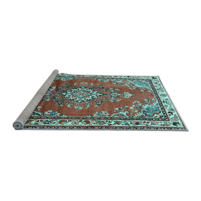 Sideview of Machine Washable Medallion Light Blue Traditional Rug, wshtr1270lblu
