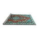 Sideview of Machine Washable Medallion Light Blue Traditional Rug, wshtr1270lblu