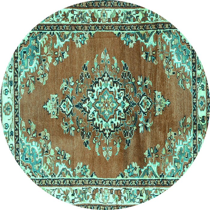 Round Medallion Turquoise Traditional Rug, tr1270turq