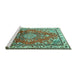 Sideview of Machine Washable Medallion Turquoise Traditional Area Rugs, wshtr1270turq