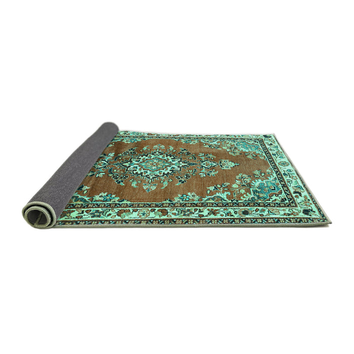 Sideview of Medallion Turquoise Traditional Rug, tr1270turq