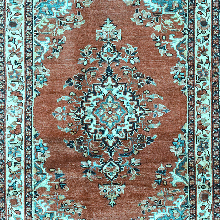 Machine Washable Medallion Light Blue Traditional Rug, wshtr1270lblu