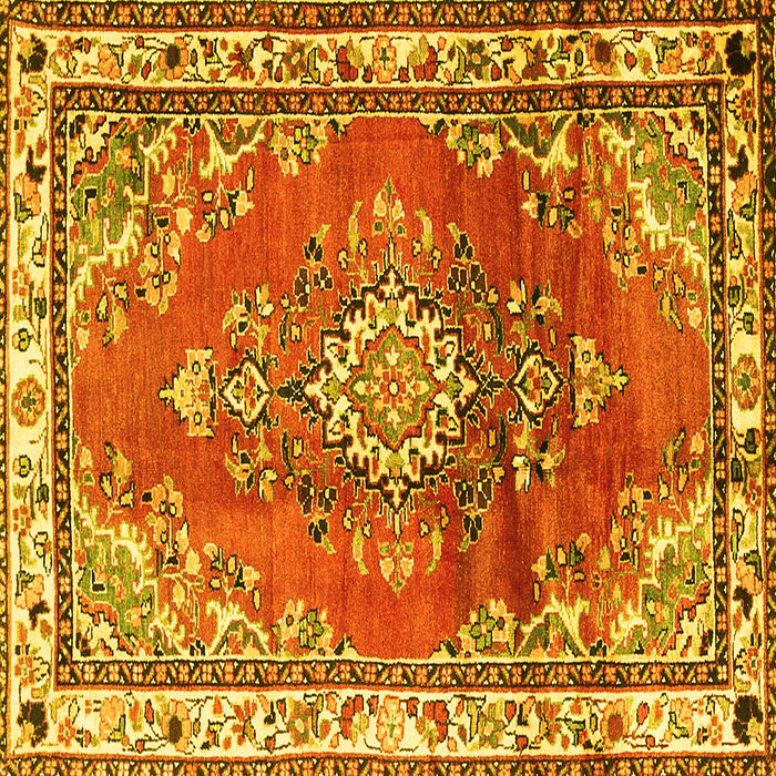 Square Machine Washable Medallion Yellow Traditional Rug, wshtr1270yw