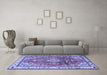 Machine Washable Medallion Blue Traditional Rug in a Living Room, wshtr1270blu