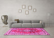 Machine Washable Medallion Pink Traditional Rug in a Living Room, wshtr1270pnk