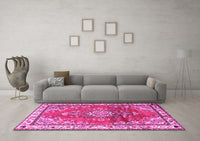 Machine Washable Medallion Pink Traditional Rug, wshtr1270pnk