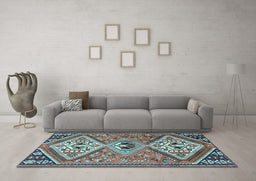Machine Washable Persian Light Blue Traditional Rug in a Living Room, wshtr1271lblu