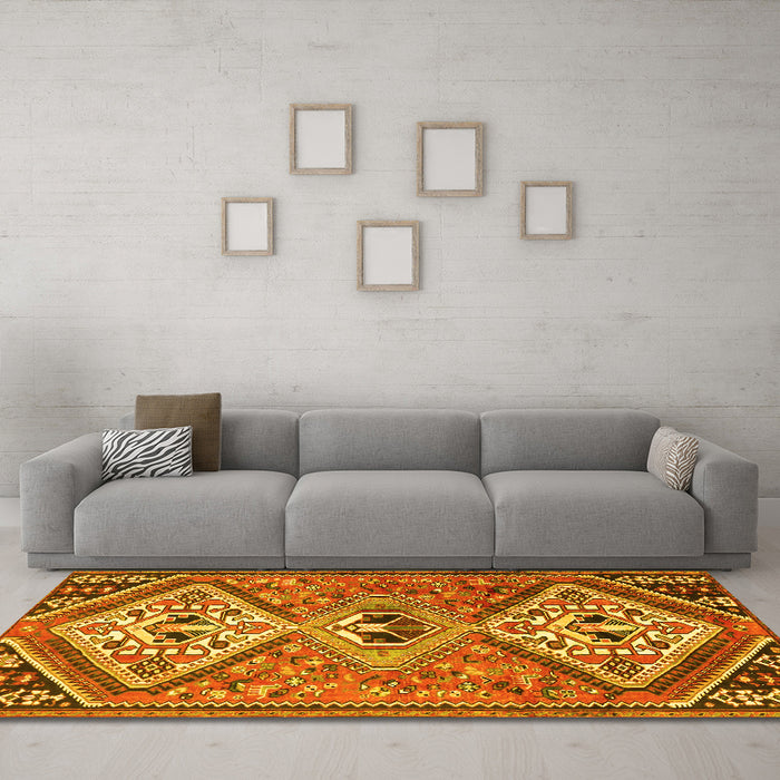 Machine Washable Persian Yellow Traditional Rug in a Living Room, wshtr1271yw