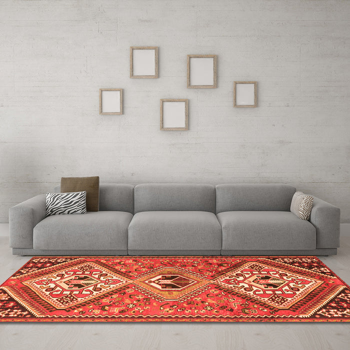 Machine Washable Persian Orange Traditional Area Rugs in a Living Room, wshtr1271org