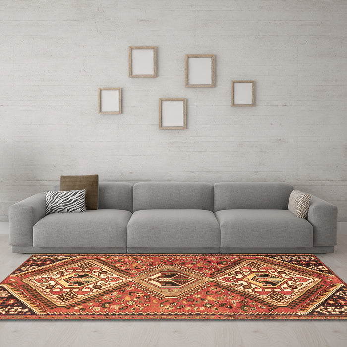 Machine Washable Persian Brown Traditional Rug in a Living Room,, wshtr1271brn