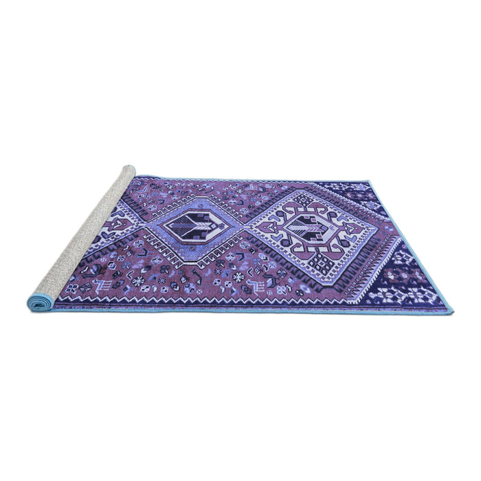 Sideview of Machine Washable Persian Blue Traditional Rug, wshtr1271blu