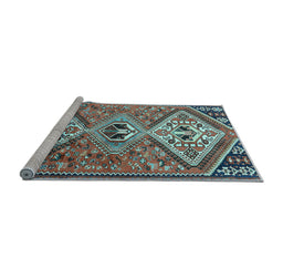 Sideview of Machine Washable Persian Light Blue Traditional Rug, wshtr1271lblu
