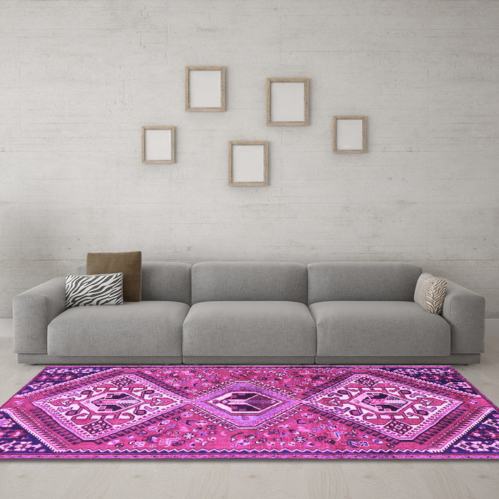 Machine Washable Persian Purple Traditional Area Rugs in a Living Room, wshtr1271pur