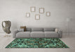 Machine Washable Persian Turquoise Traditional Area Rugs in a Living Room,, wshtr1272turq