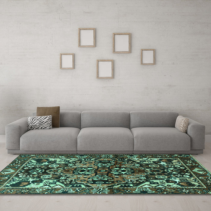 Machine Washable Persian Turquoise Traditional Area Rugs in a Living Room,, wshtr1272turq