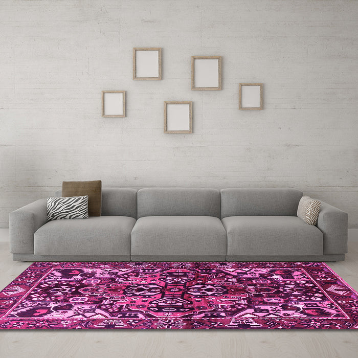 Machine Washable Persian Pink Traditional Rug in a Living Room, wshtr1272pnk