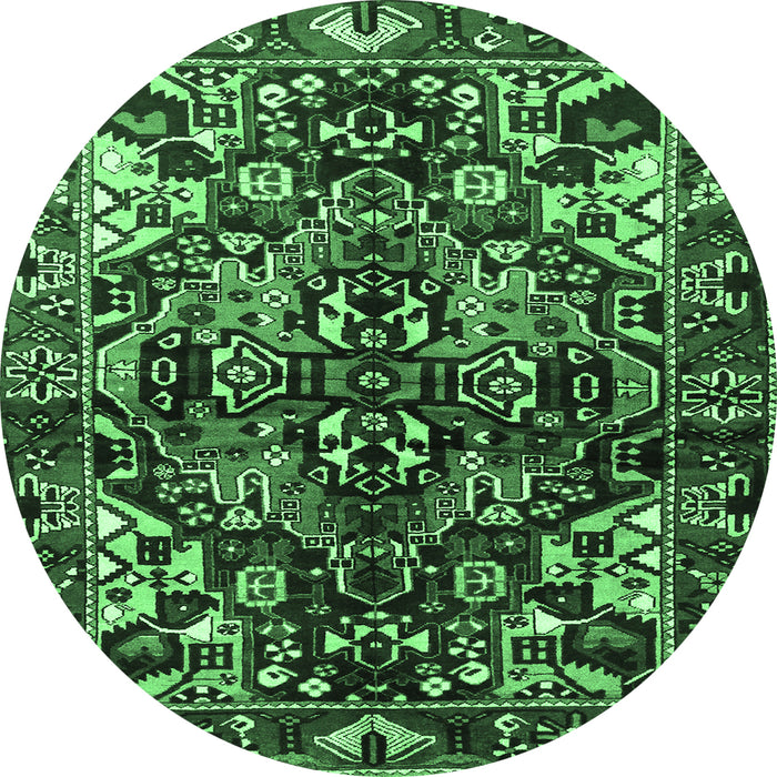 Round Persian Emerald Green Traditional Rug, tr1272emgrn