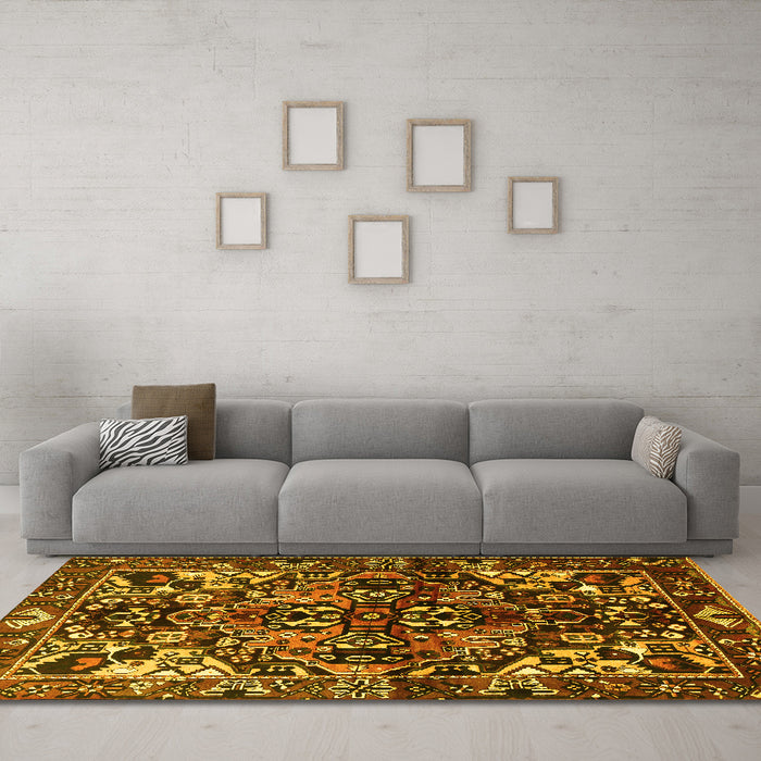 Machine Washable Persian Yellow Traditional Rug in a Living Room, wshtr1272yw