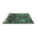 Sideview of Machine Washable Persian Turquoise Traditional Area Rugs, wshtr1272turq