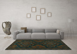 Machine Washable Persian Turquoise Traditional Area Rugs in a Living Room,, wshtr1273turq
