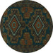 Round Persian Turquoise Traditional Rug, tr1273turq