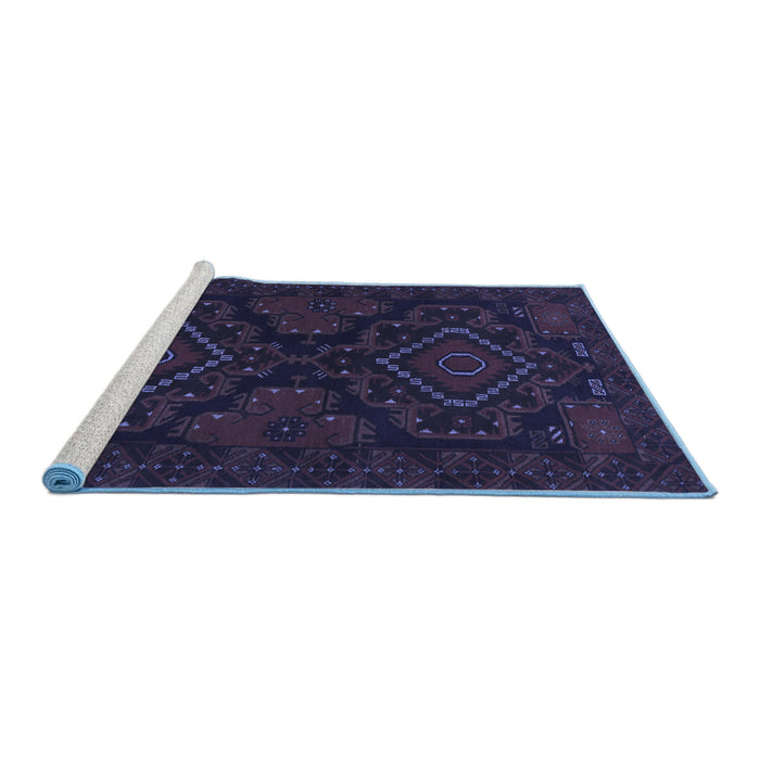 Sideview of Machine Washable Persian Blue Traditional Rug, wshtr1273blu