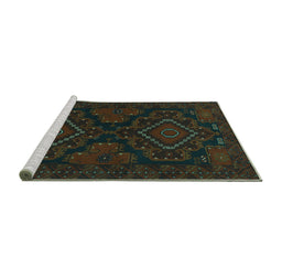 Sideview of Machine Washable Persian Turquoise Traditional Area Rugs, wshtr1273turq