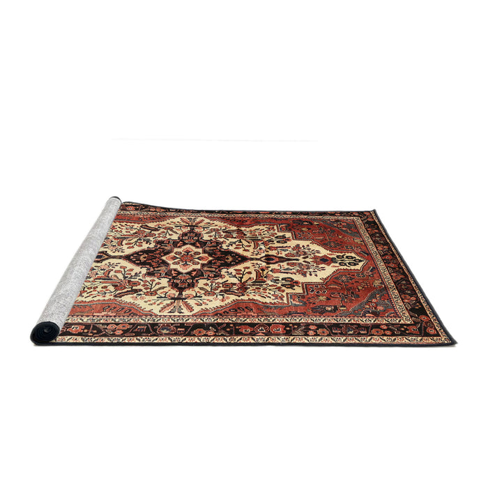 Sideview of Machine Washable Traditional Sand Brown Rug, wshtr1274