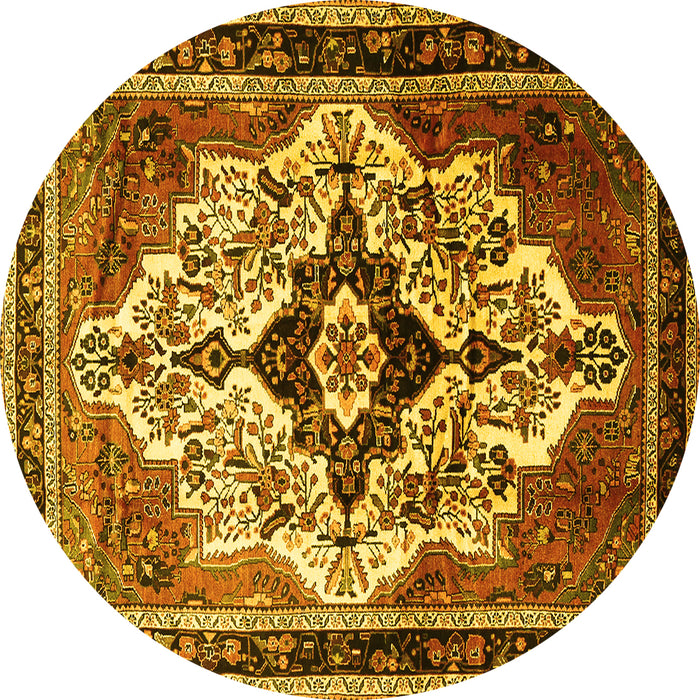 Round Persian Yellow Traditional Rug, tr1274yw