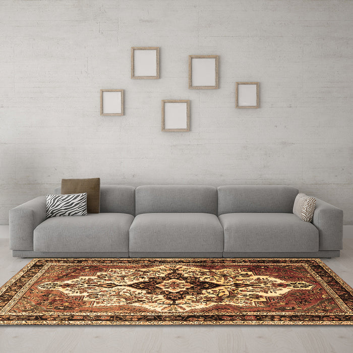 Machine Washable Persian Brown Traditional Rug in a Living Room,, wshtr1274brn