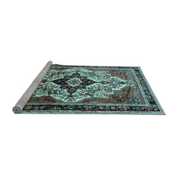 Sideview of Machine Washable Persian Light Blue Traditional Rug, wshtr1274lblu