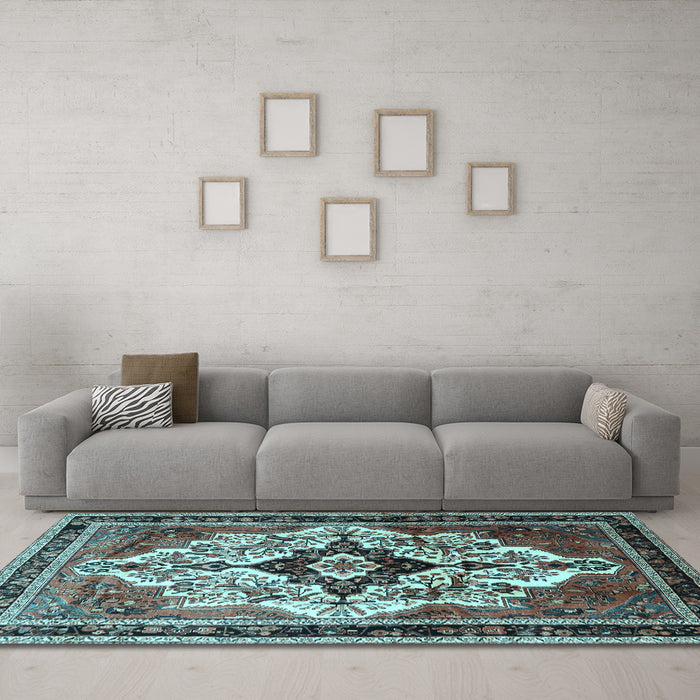 Machine Washable Persian Light Blue Traditional Rug in a Living Room, wshtr1274lblu