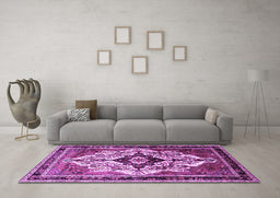 Machine Washable Persian Purple Traditional Area Rugs in a Living Room, wshtr1274pur