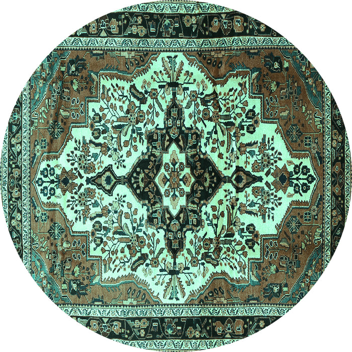 Round Machine Washable Persian Turquoise Traditional Area Rugs, wshtr1274turq